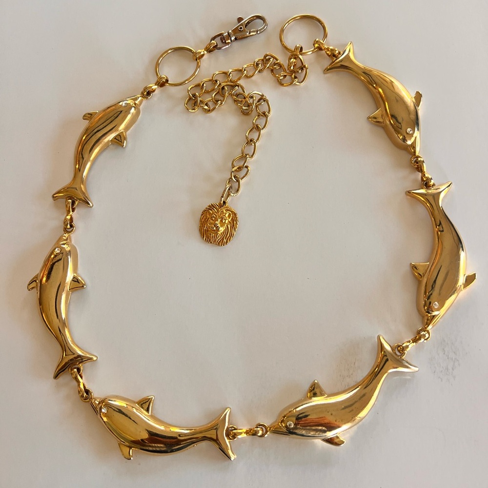 Vintage Anne Klein Gold Dolphin Chain Belt 40" Belt Accessories Retro Boho